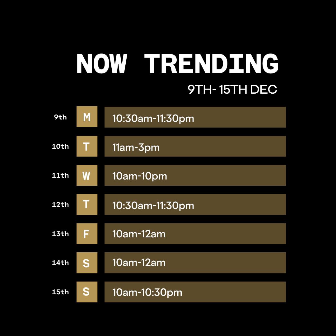 Opening Times for Outernet London Now Trending 9th to 15th December.