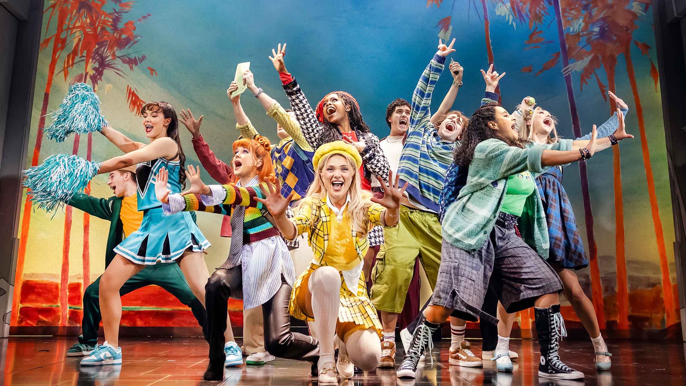 A group of actors dancing in Clueless the Musical
