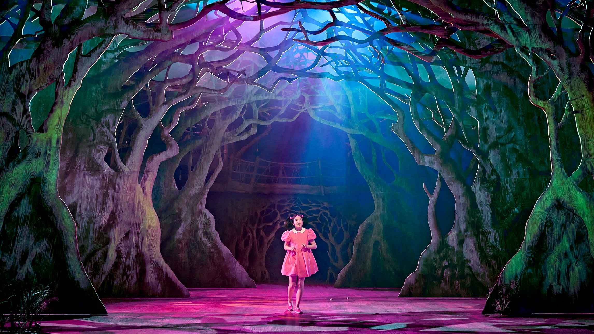A forest scene from My Neighbour Totoro theatre production at the Gillian Lynne Theatre, London
