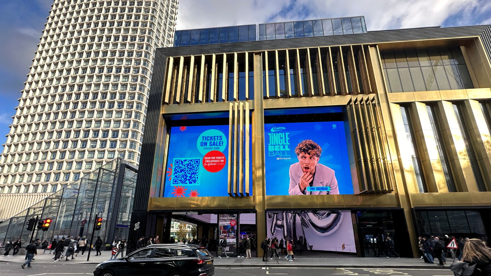 Tom Grennan on the Capital FM advert at Outernet