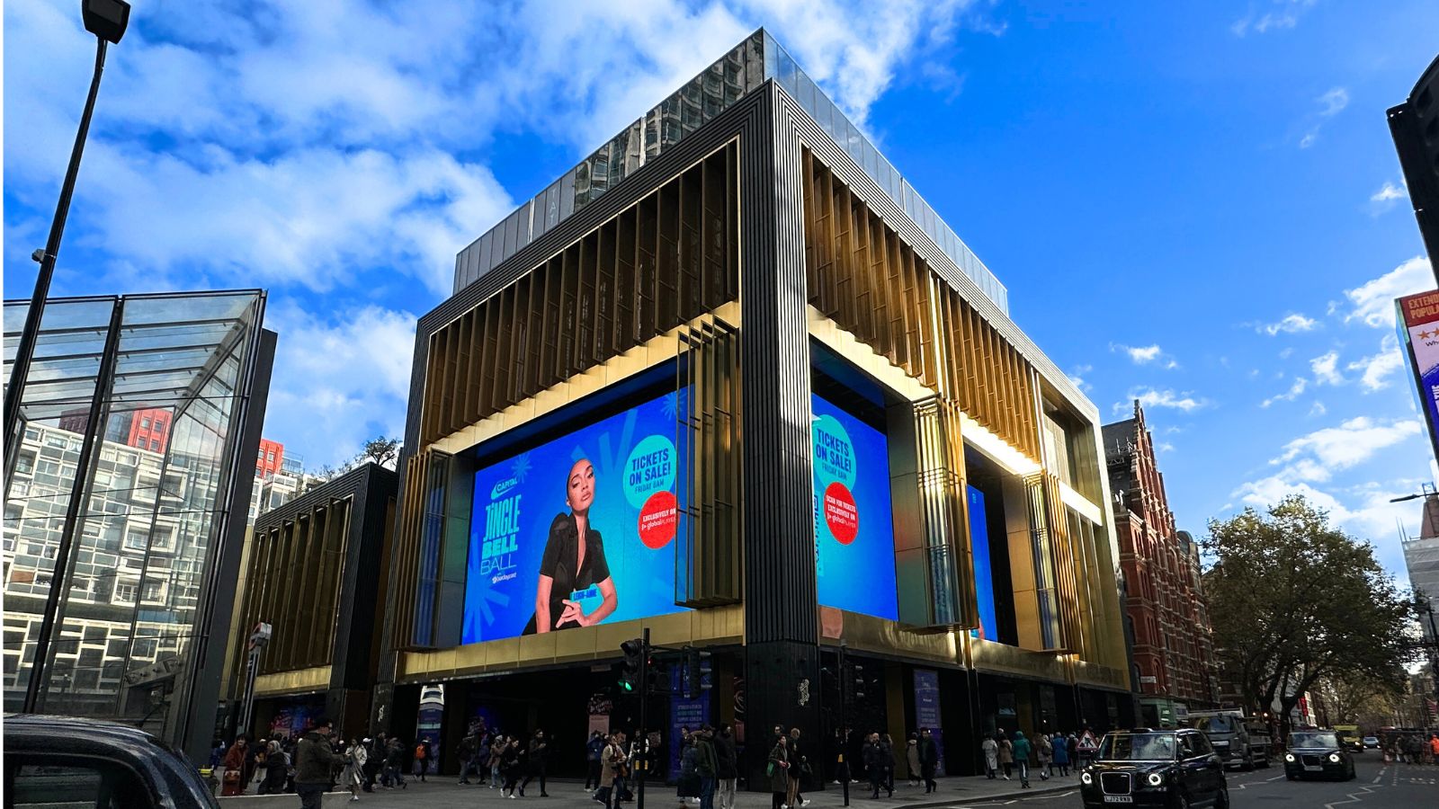 Capital's Jingle Bell Ball 2023 promoted on The Now Building at Outernet