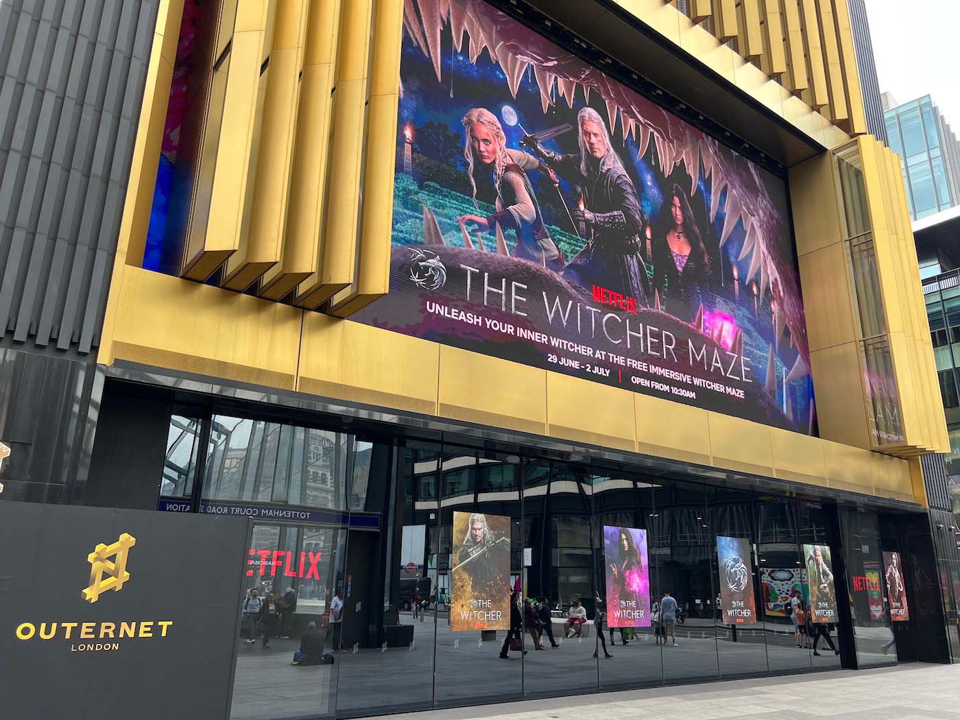 The Witcher Maze Netflix promotion on the exterior of The Now Building