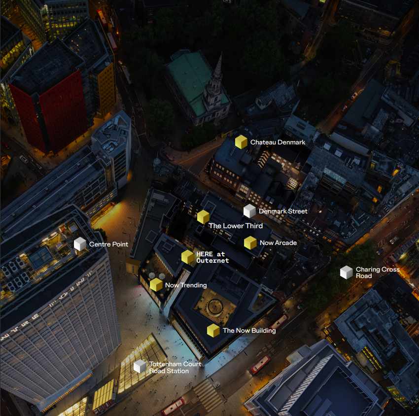 Birdseye view of the Outernet district