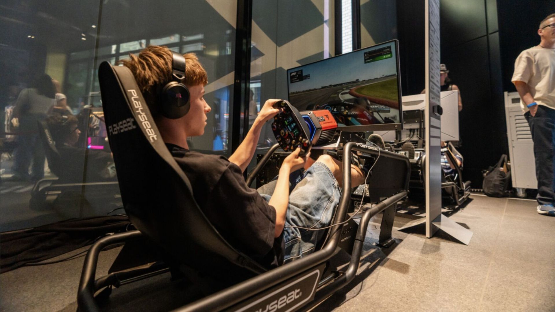 Gamer playing racing game