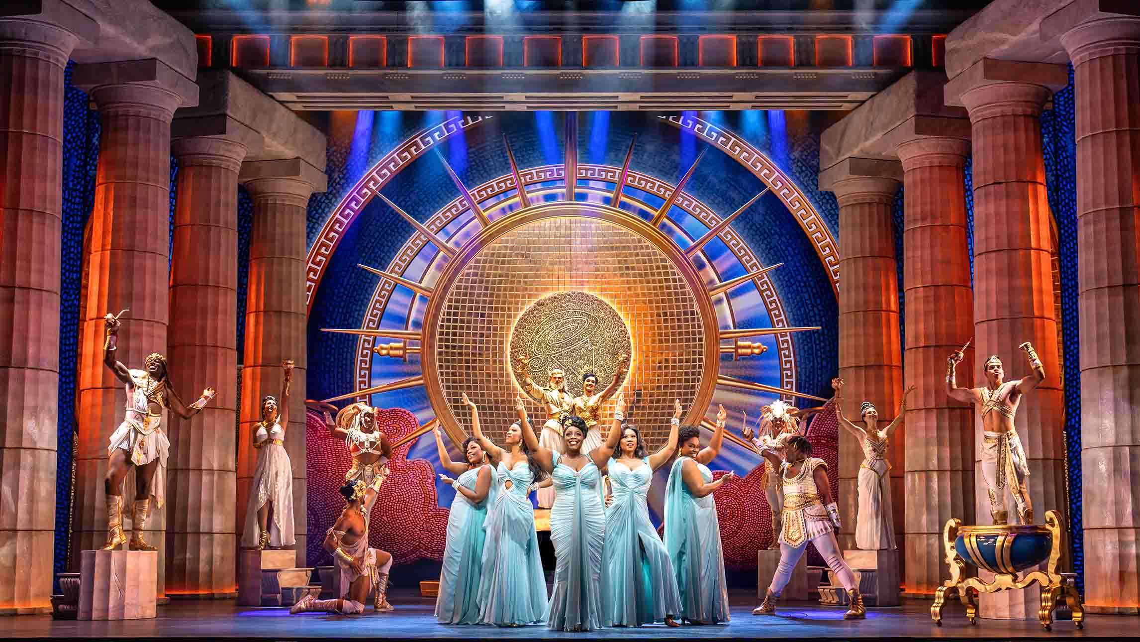 Actors on stage (Mount Olympus and the Muses) in Disney's Hercules