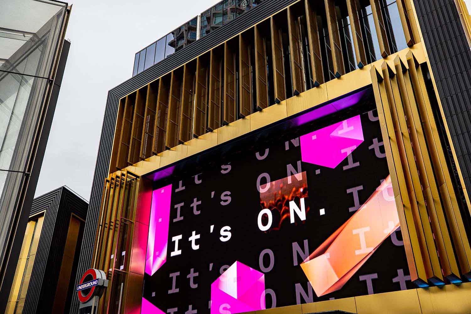 Outside photo of The Now Building exterior screen