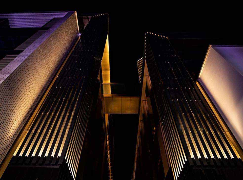 Outernet building exterior at night