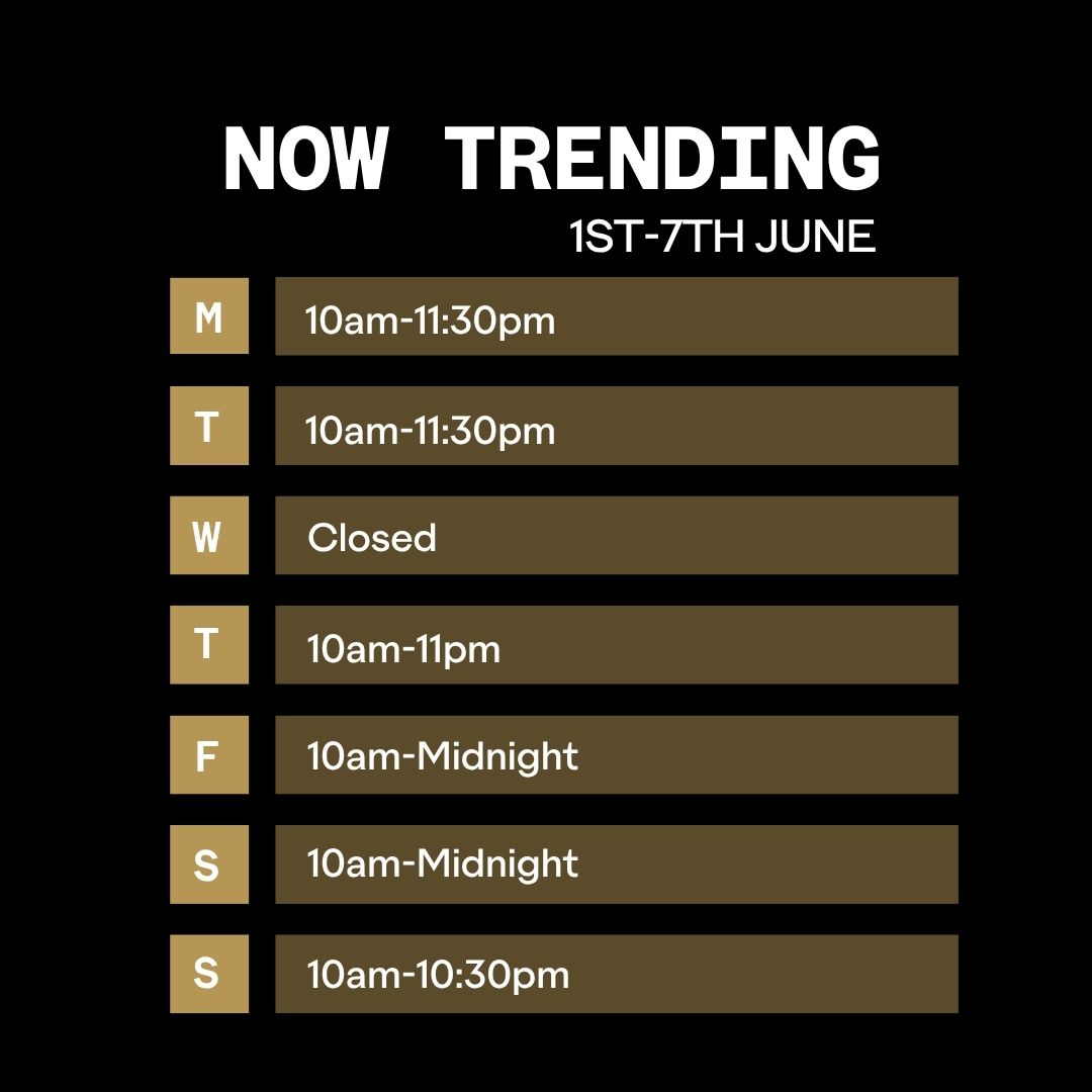 Opening Times for Now Trending 1st June 2026