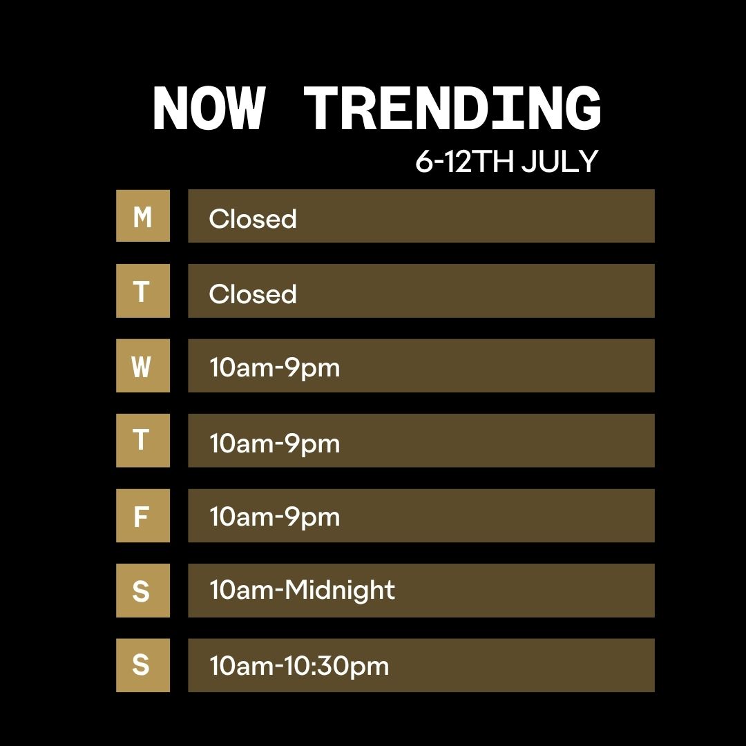 Opening Times for Now Trending Week 6 July 2026
