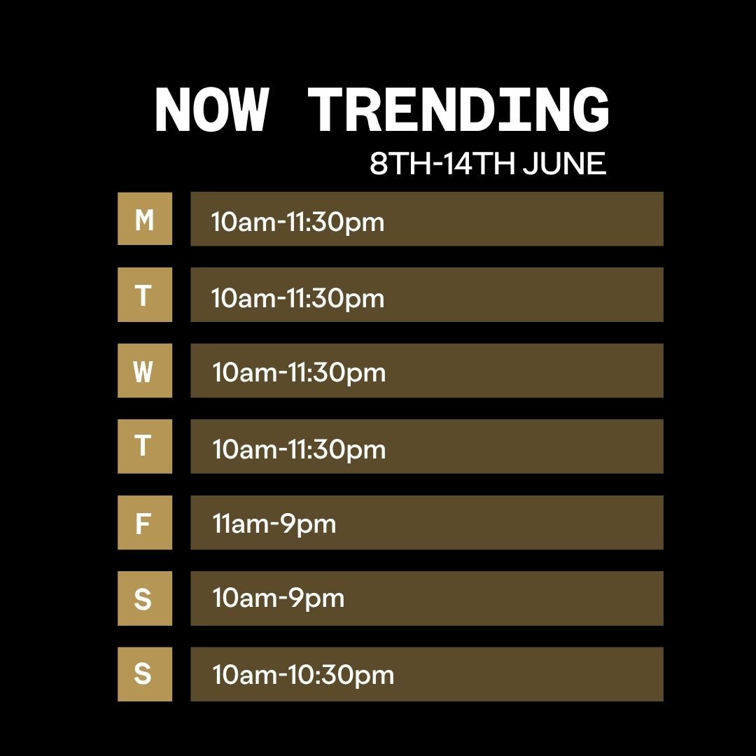 Opening Times for Now Trending 8th June 2026