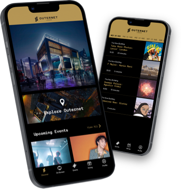 Mobile phones showing screenshots of the app